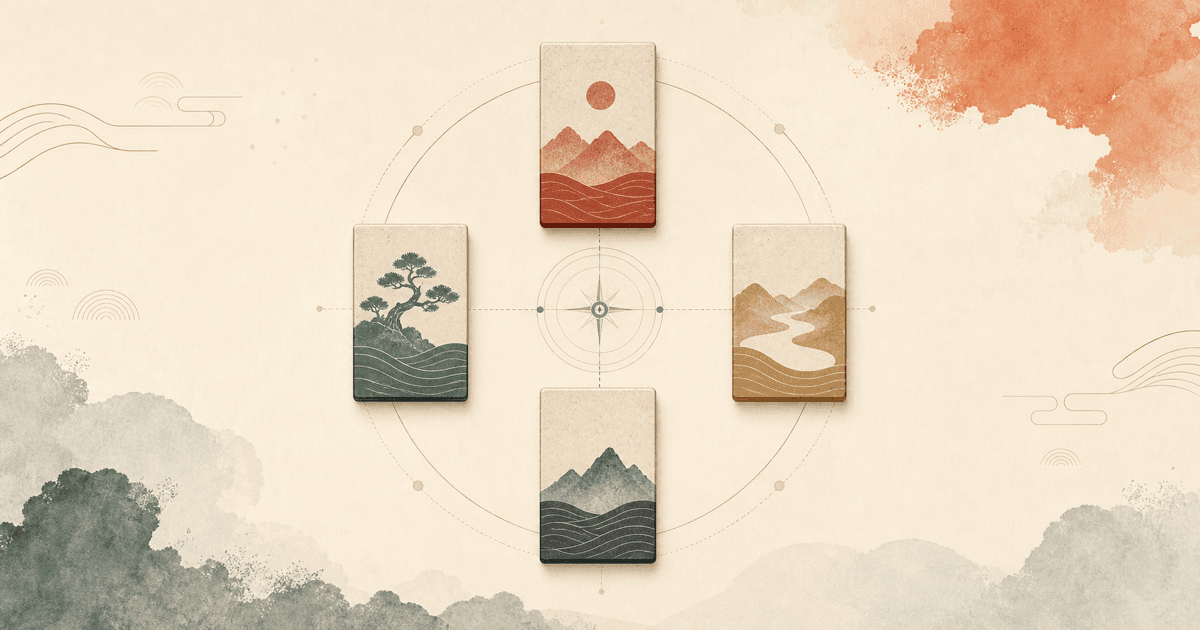 BaZi Life Palace guide with four pillar tiles surrounding a lighter derived compass position