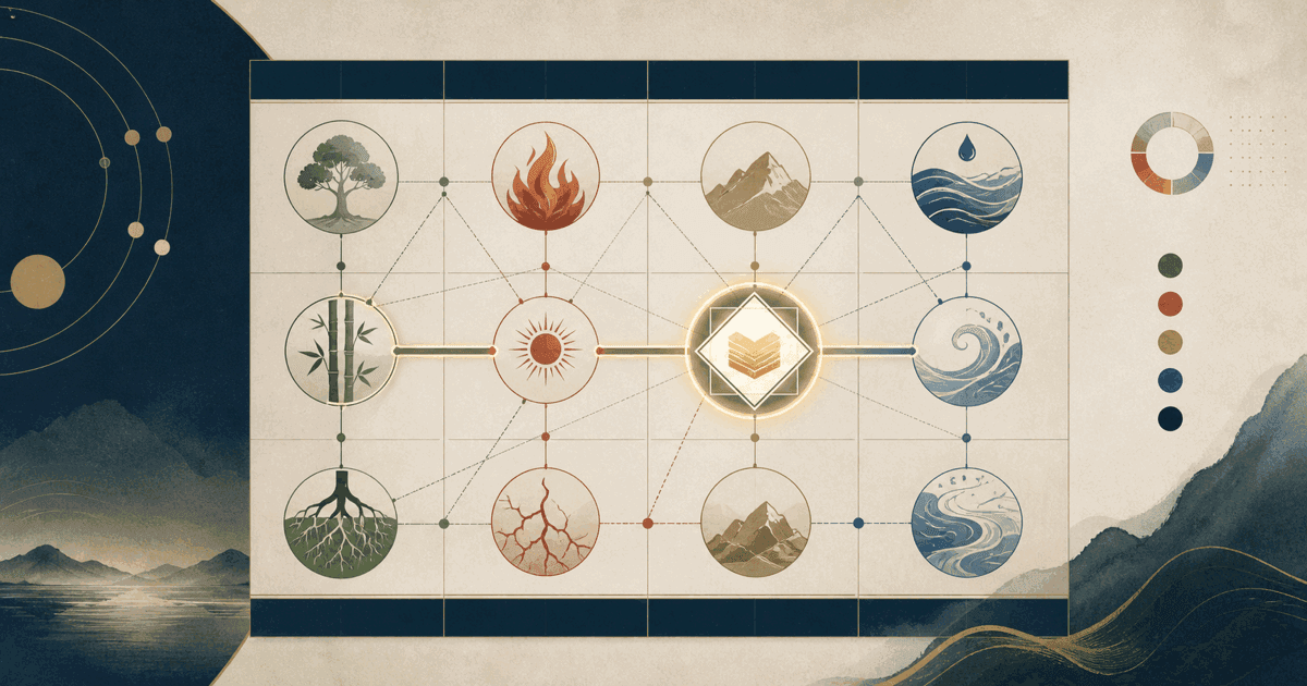 Complete Four Pillars relationship grid with one supportive resource connection highlighted in context