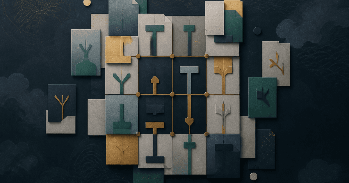 Layered geometric chart pieces forming a conditional Four Pillars structure