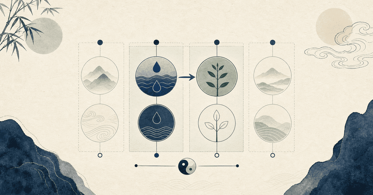 Direct Resource BaZi guide showing Water generating a Wood Day Master across a Four Pillars chart
